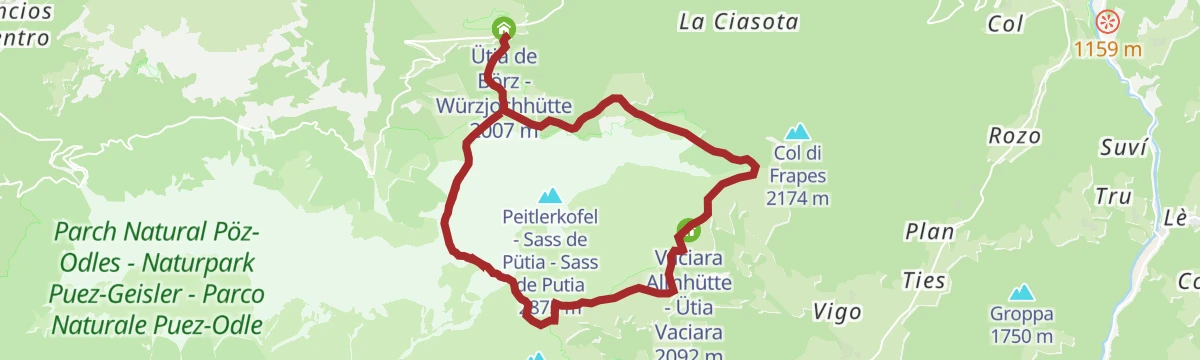 Route map: Circular Hiking Tour around the Sass Putia